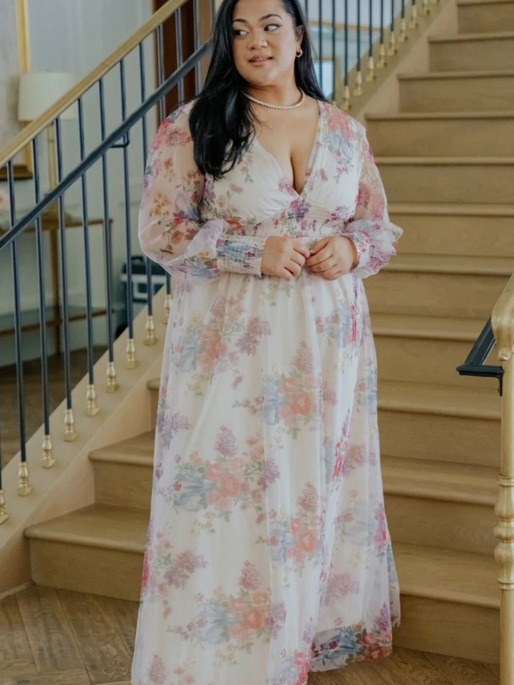 Baltic Born Layla Tulle Pastel Cream Floral Sheer Maxi Dress Maternity Sz XL 2XL - Picture 3 of 10